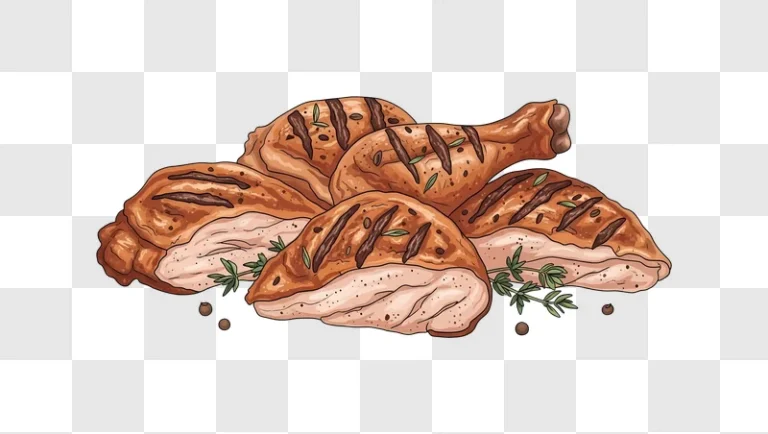 grilled chicken pieces with herbs and peppercorns