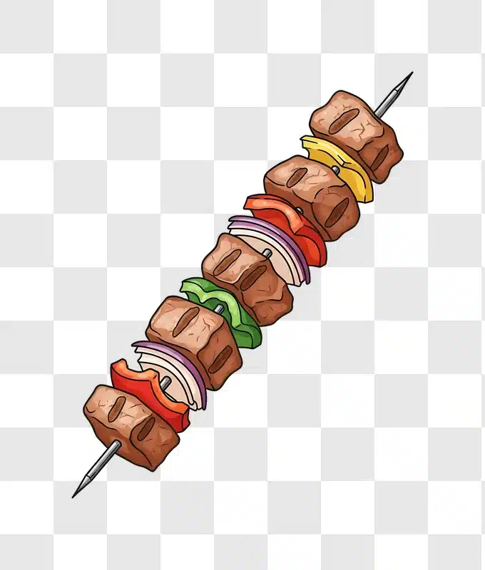 grilled meat and vegetable skewer on metal stick
