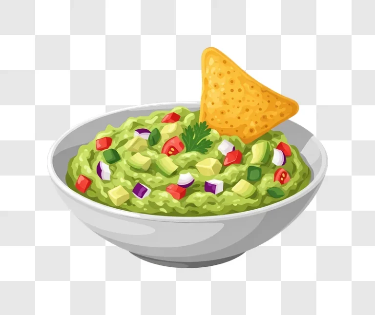guacamole bowl with nacho chip and parsley