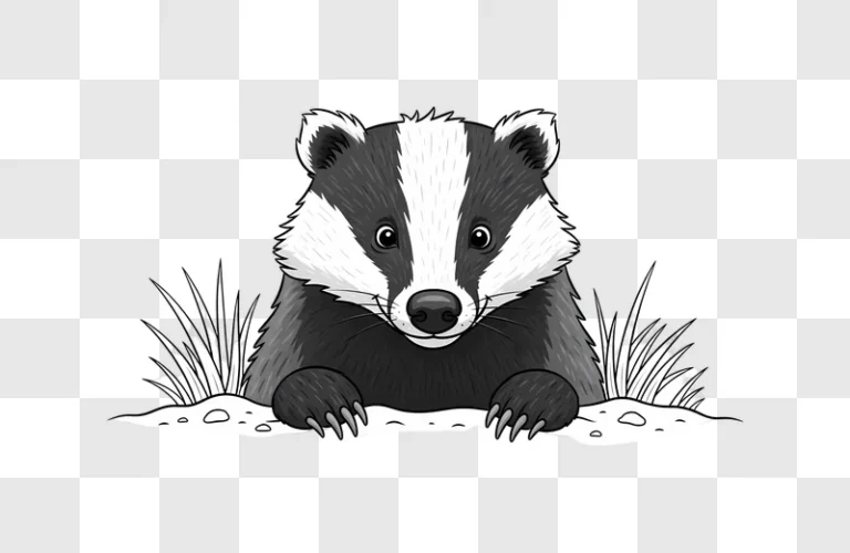 happy badger peeking through grass illustration