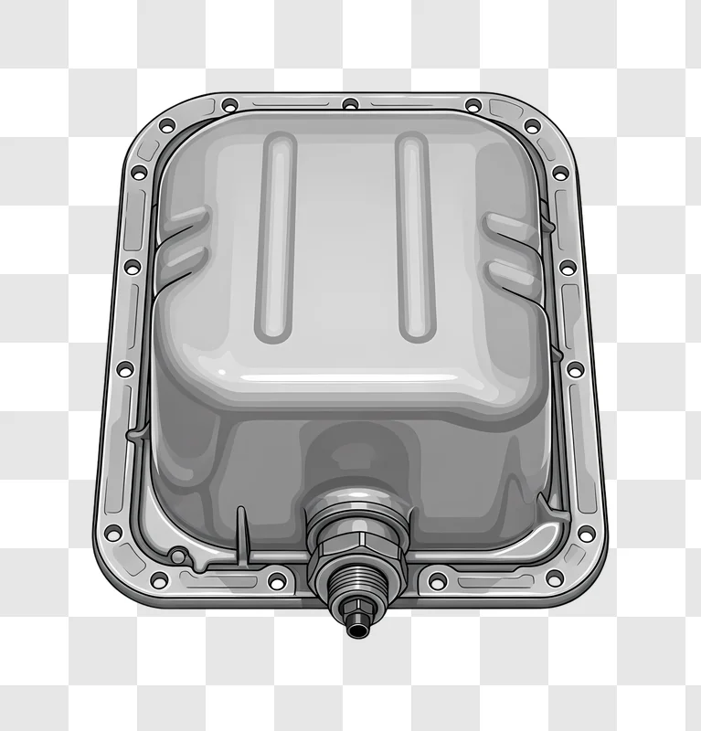 illustrated gray automotive oil pan with drain plug