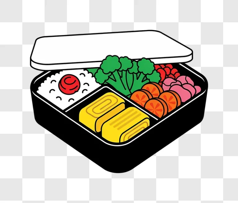 illustrated japanese bento box lunch with food