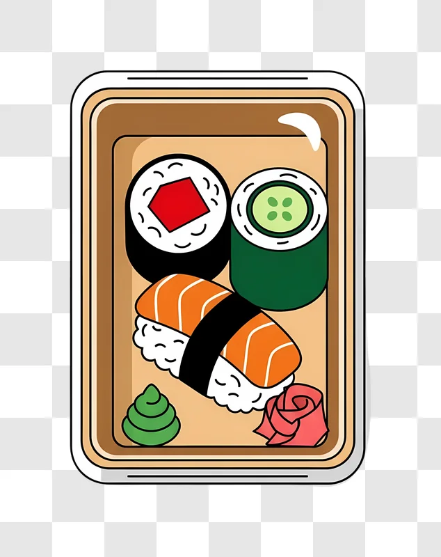 illustrated sushi set in a bento box