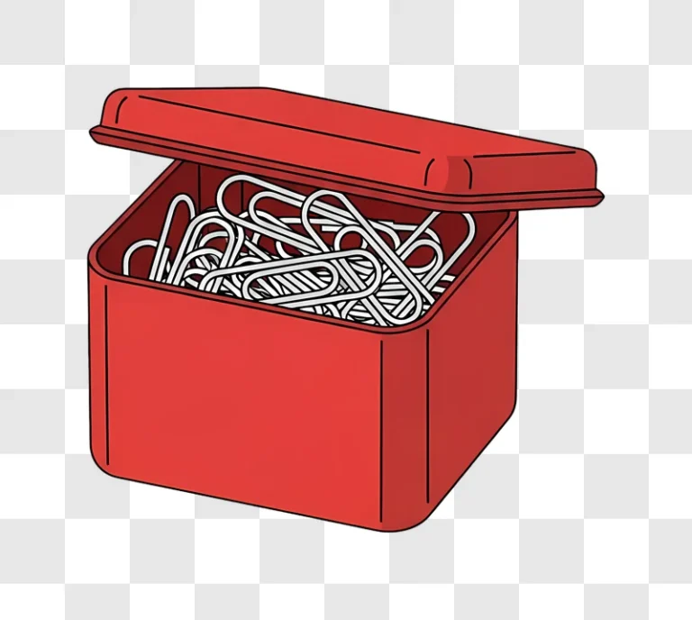 illustrated white paper clips in an open red box