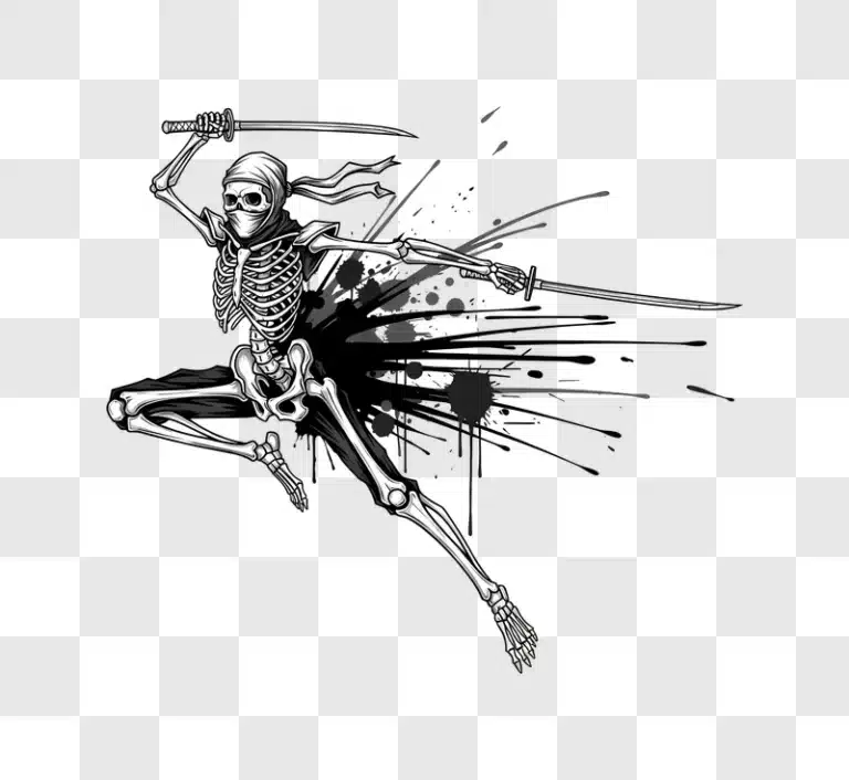 jumping skeleton ninja dual wielding katanas