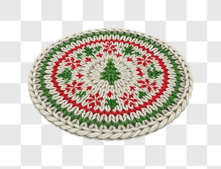 knitted christmas tree placemat with red green white pattern