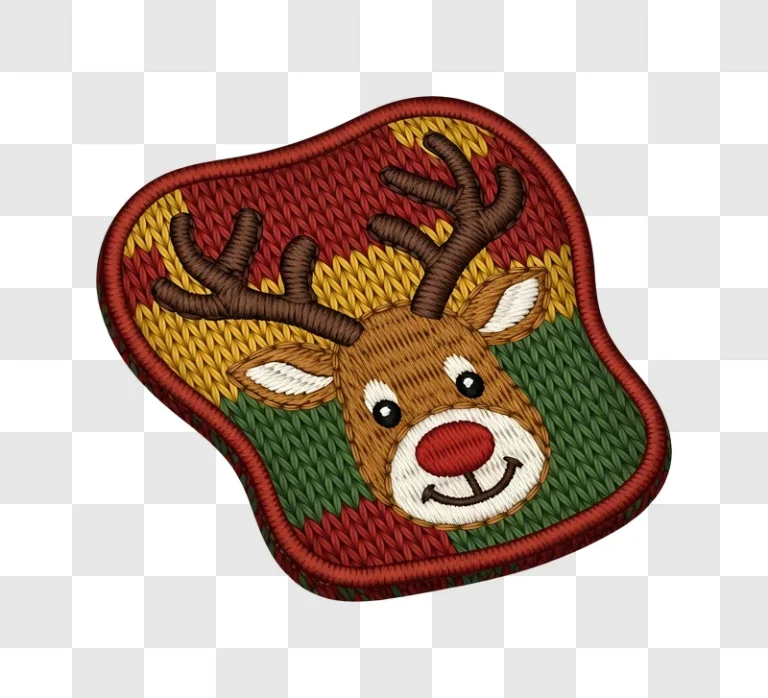 knitted reindeer face on christmas patch