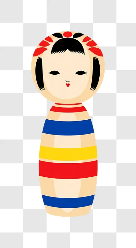 kokeshi doll with colorful stripes pattern