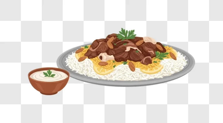 lamb with rice and almonds with sauce