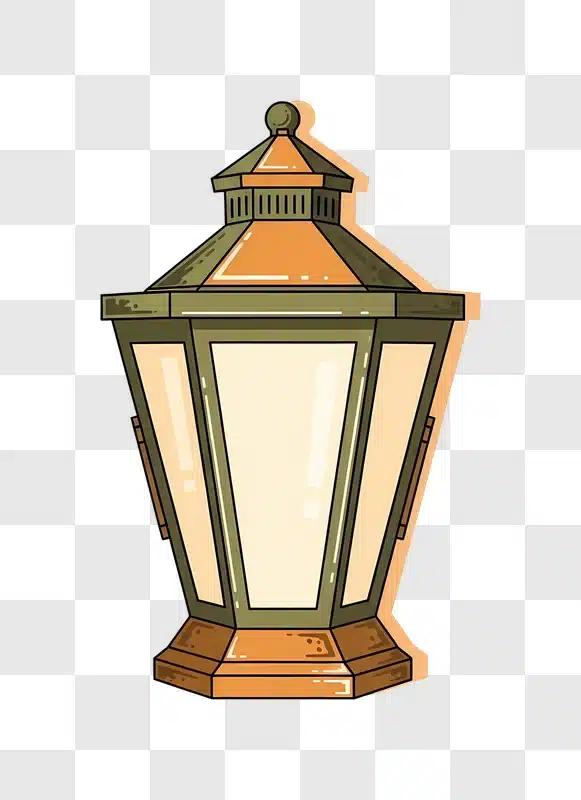 lantern with glass panels on wooden base