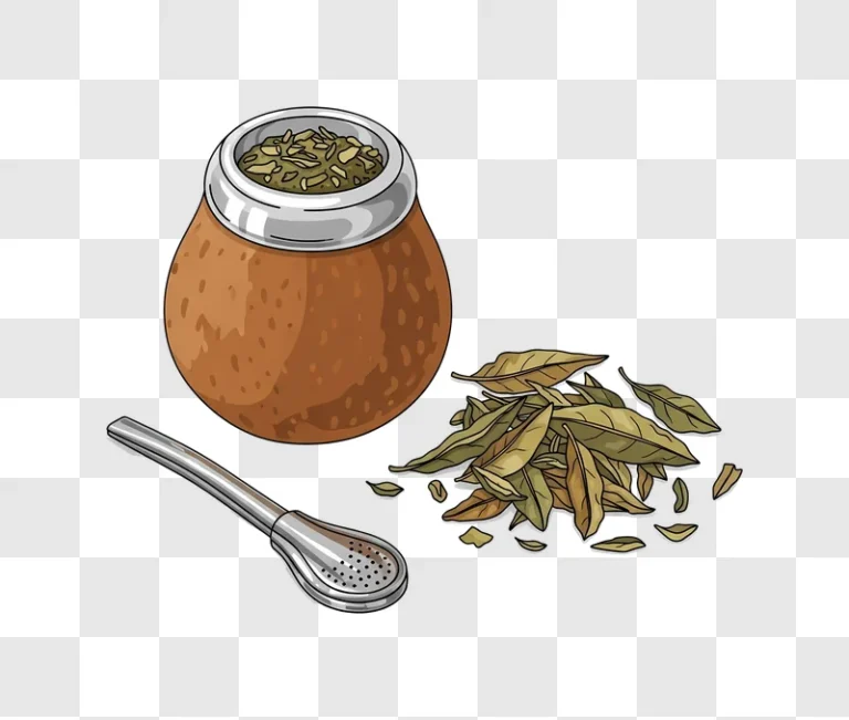 mate gourd with spoon and dried leaves
