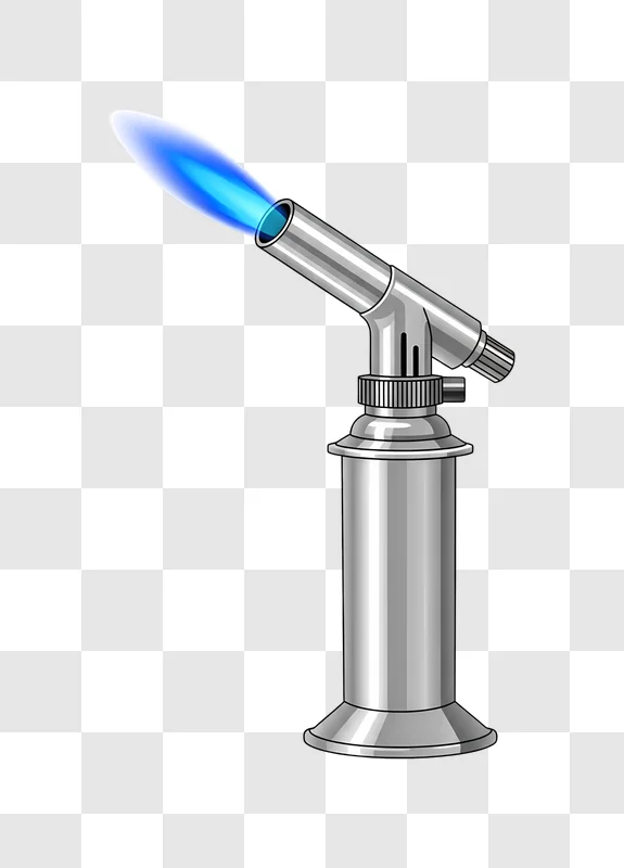 metallic butane torch with vivid blue flame