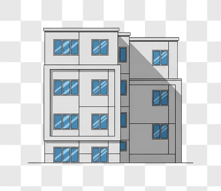 modern abstract building blue windows flat art