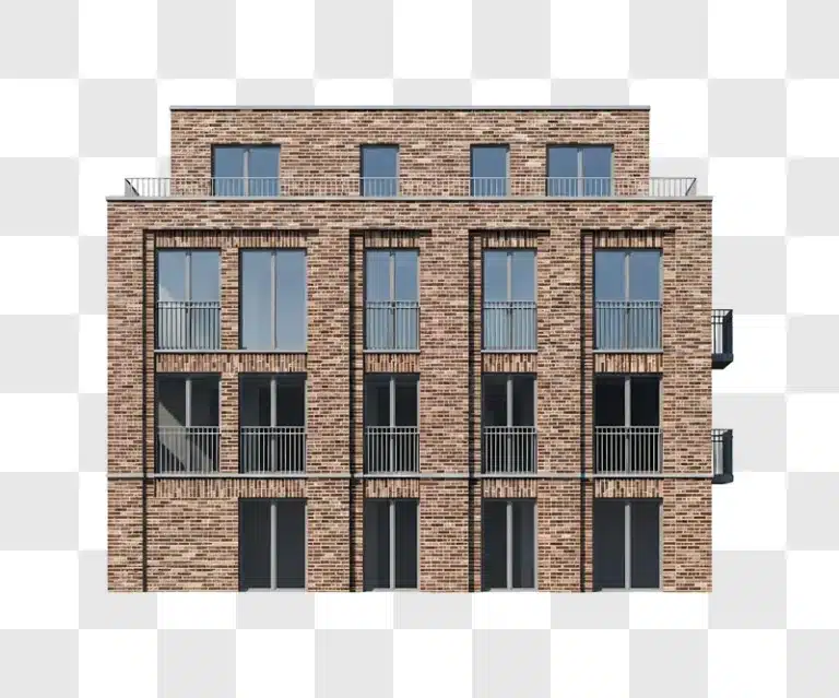 modern brick building facade with balconies