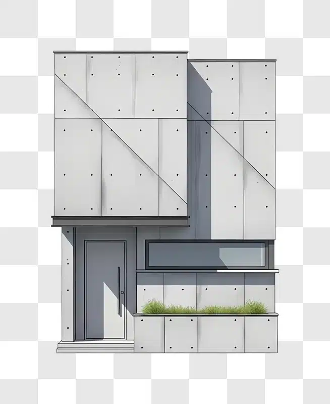 modern concrete house with green grass