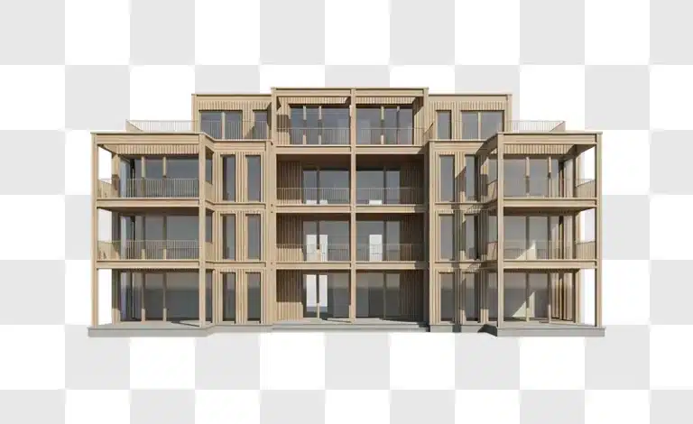 modern wooden apartment building facade