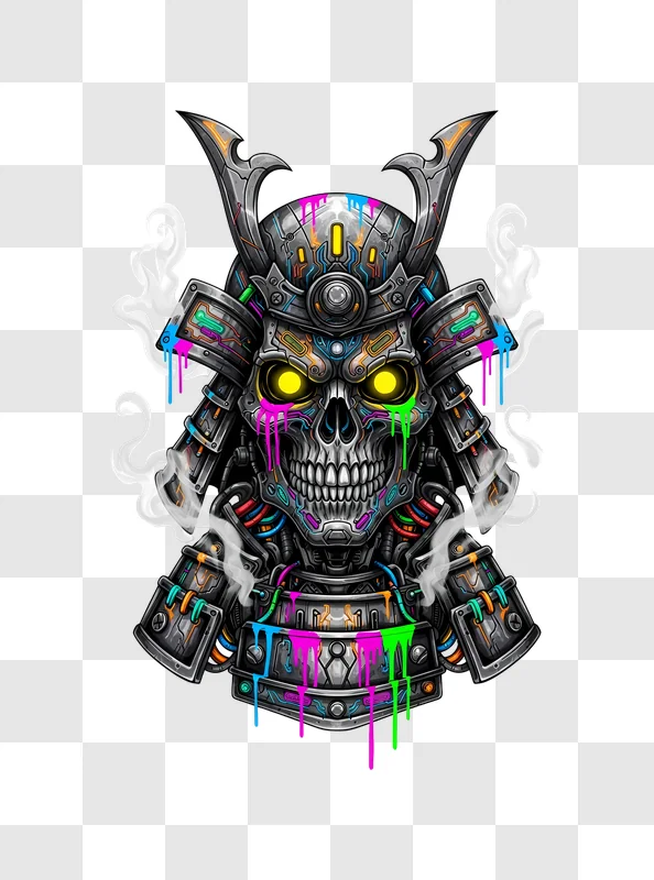 neon drip cyberpunk samurai skull art