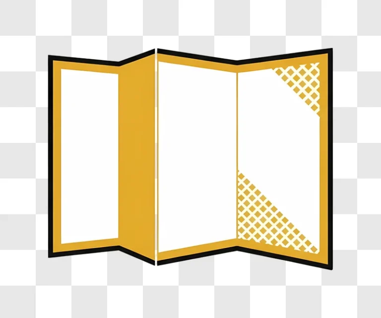 open yellow trifold brochure with corner pattern