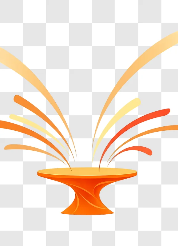 orange podiums with red and yellow abstract swirls