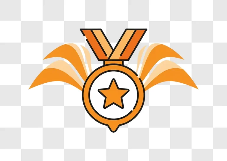 orange star medal with ribbons and blue background
