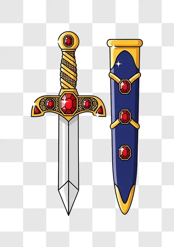ornate cartoon sword and scabbard with gems
