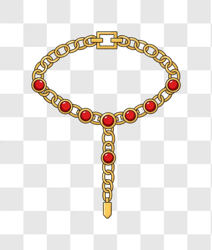 ornate gold chain with red jewels