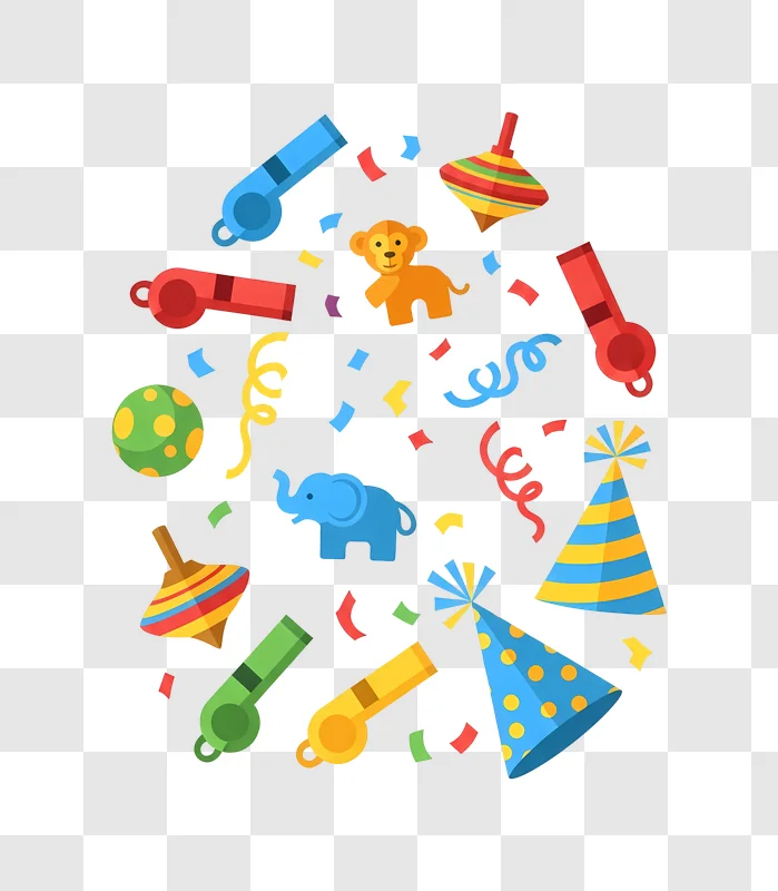 party decorations and toys collage