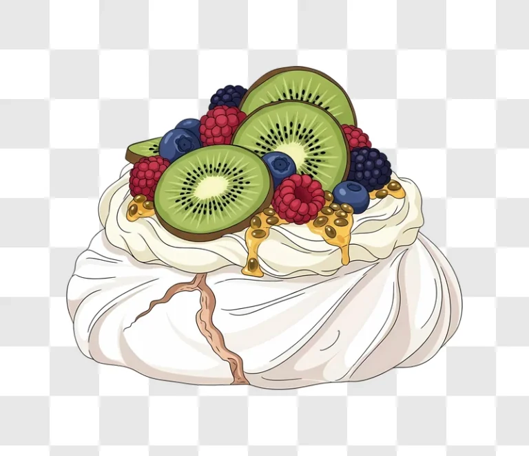 pavlova dessert with kiwi and berries