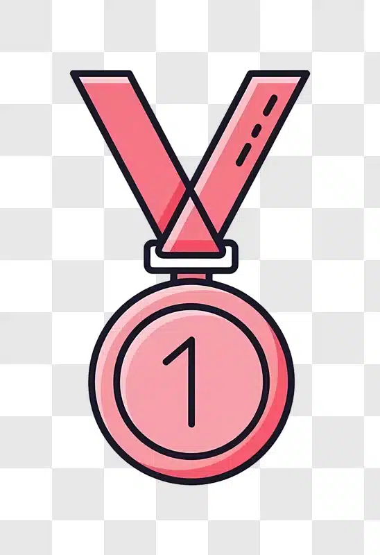 pink first place medal with ribbon