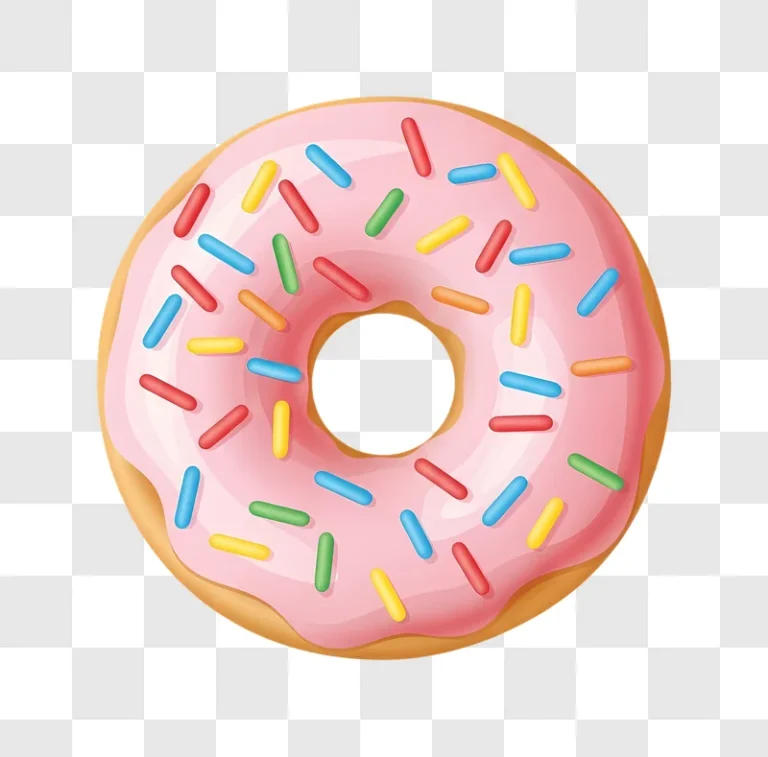 pink iced donut with colorful sprinkles