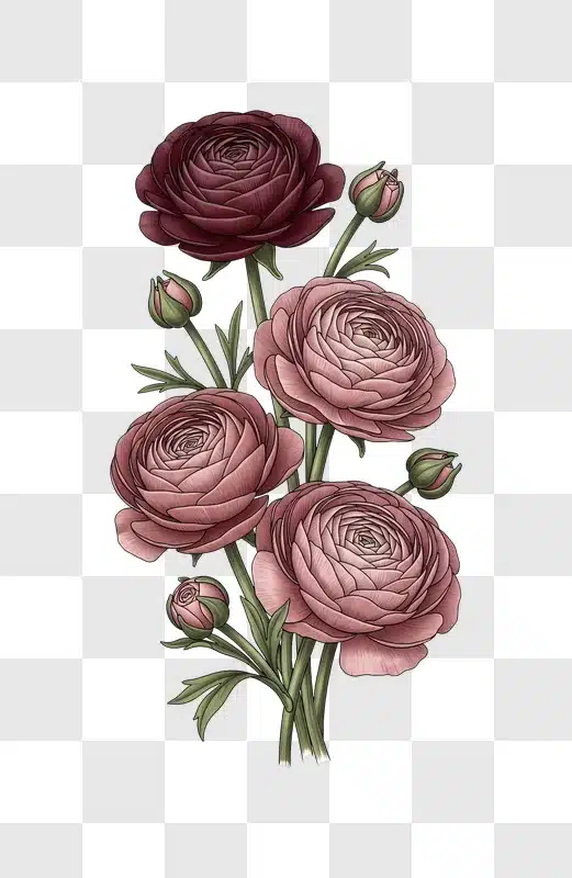 pink ranunculus flowers illustration