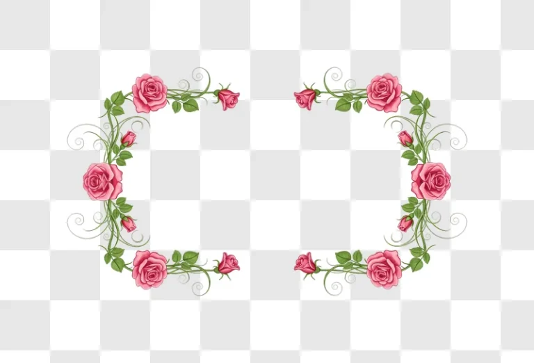 pink roses frame with swirls design