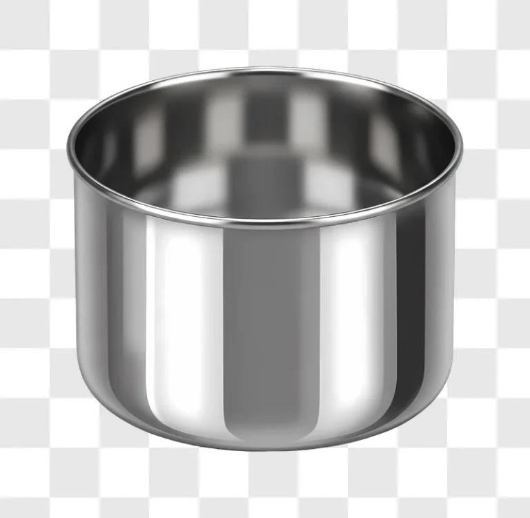 polished silver metal pot with curved sides