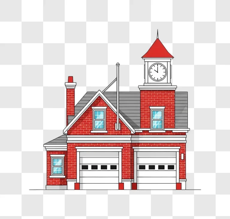 red brick fire station clock tower illustration