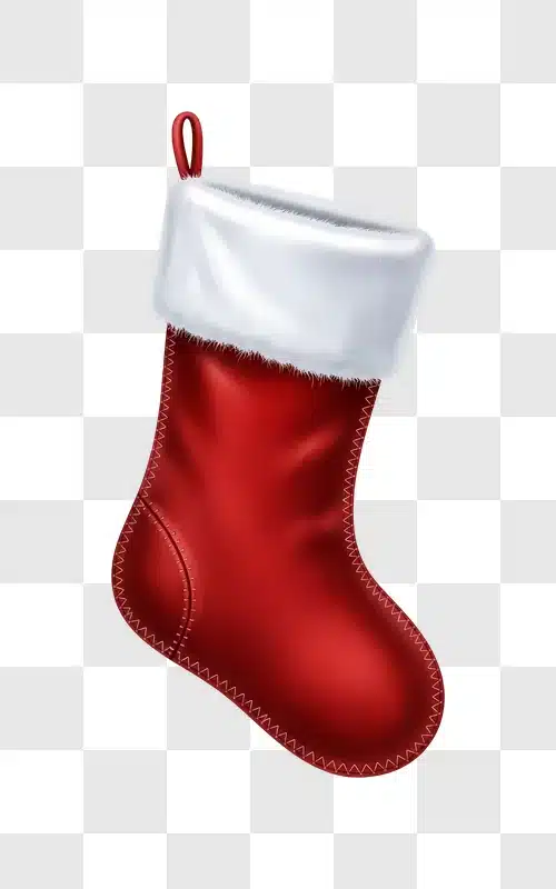 red christmas stocking with white faux fur trim
