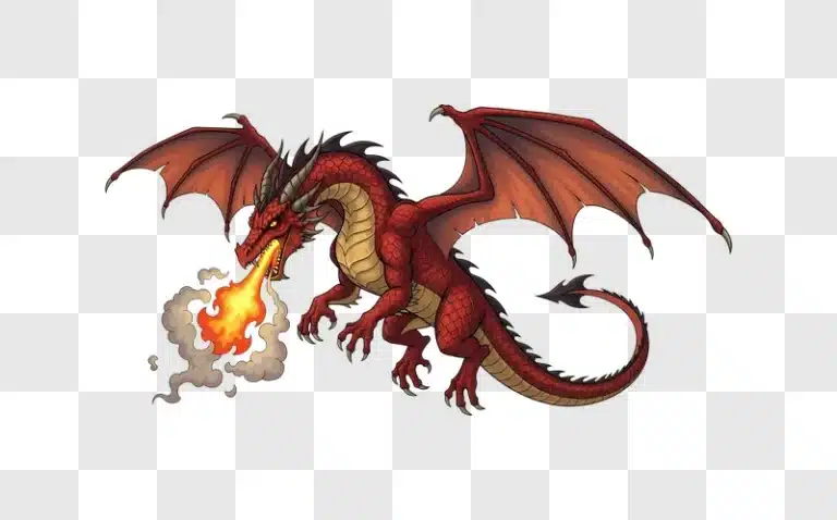 red dragon breathing fire cartoon illustration