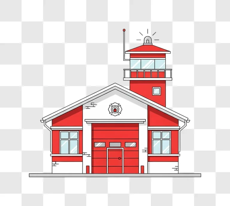 red fire station with tower