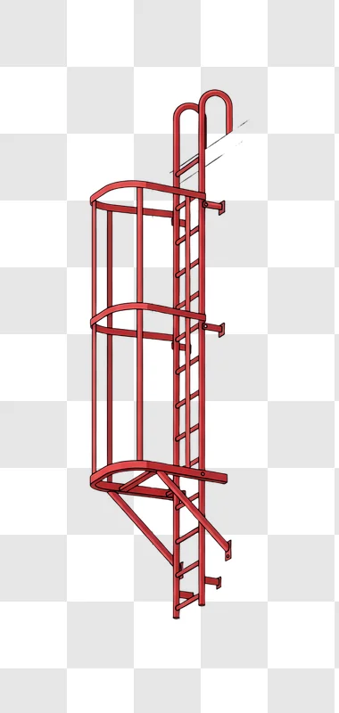 red industrial caged safety ladder clipart