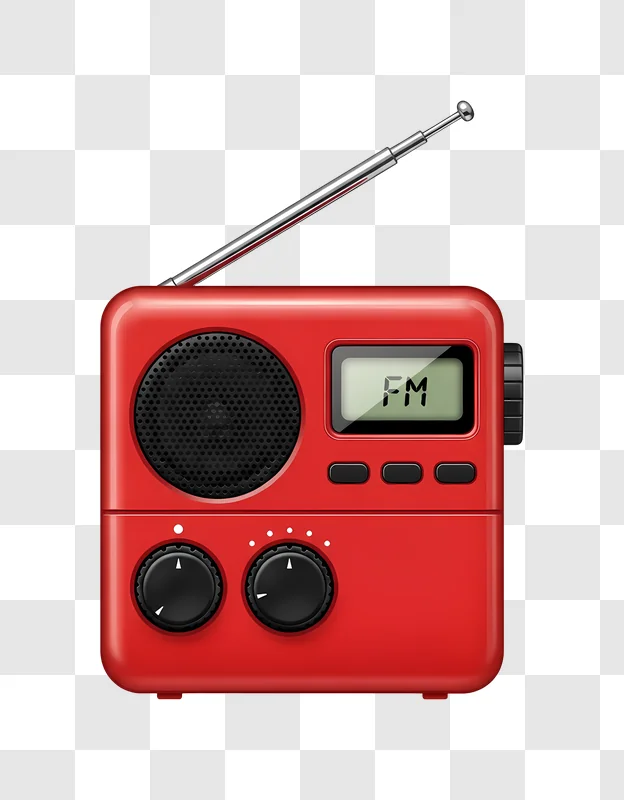 red portable fm radio with antenna