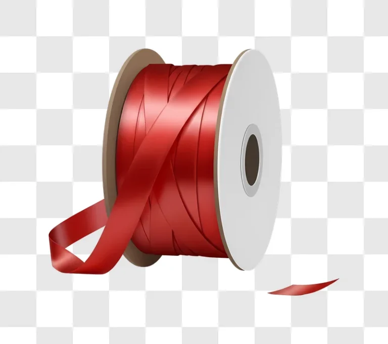 red satin ribbon spool unwound on a surface