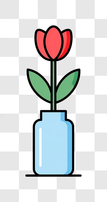 red tulip flower in blue vase