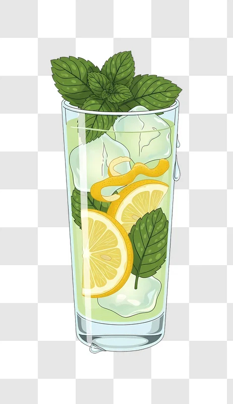 refreshing lemon and mint drink with ice cubes