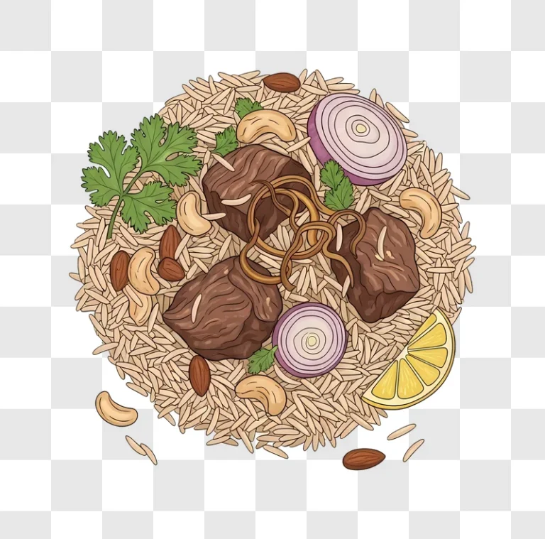 rice dish with meat nuts and onion