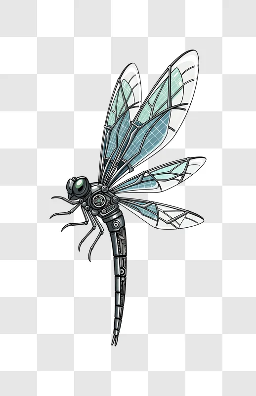robotic dragonfly with solar wings illustration