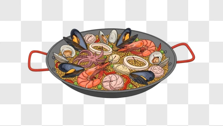 seafood paella with shrimp octopus and mussels