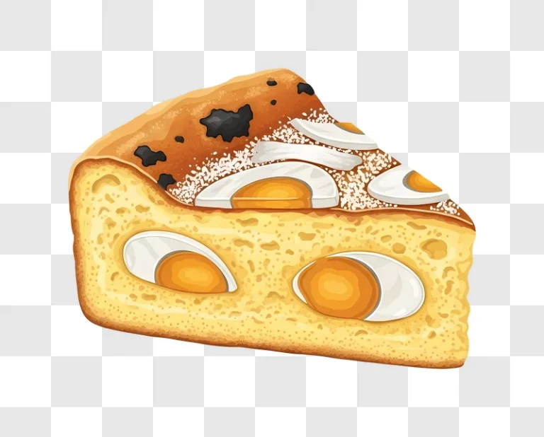 slice of cake with eggs and black currants