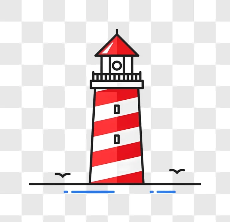 striped lighthouse with black railing