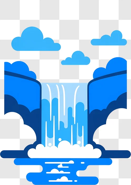 stylized blue waterfall flowing into water
