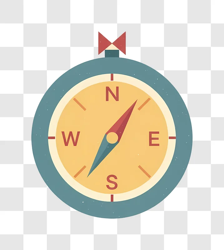 stylized compass with red arrow pointing