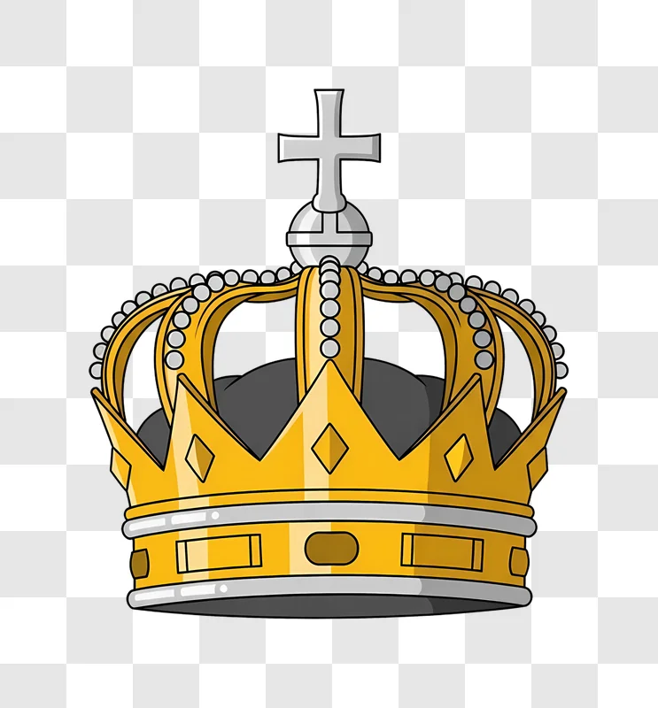 stylized golden crown with cross transparent background